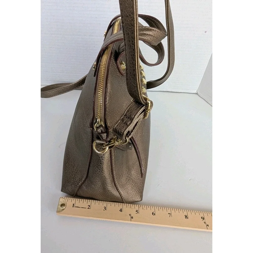 Gianni Bini Purse Satchel Gold Bronze Metall Pockets Zip Closure